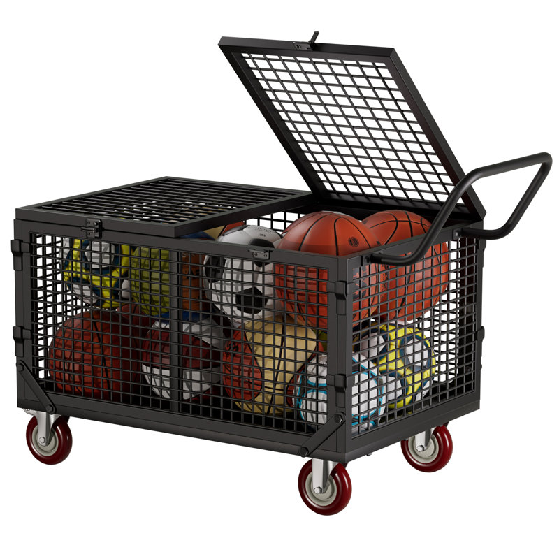 Chariot de rangement Rolling Sports Ball, organisateur en acier robuste verrouillable à mailles fines, porte-engrenage pour gymnase, école, garage et extérieur, l 38,6 po x P 25 po x H 34,3 po
