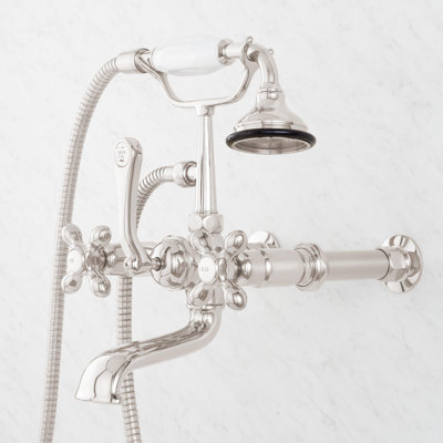 Robinet de baignoire mural style téléphone avec poignées en croix
