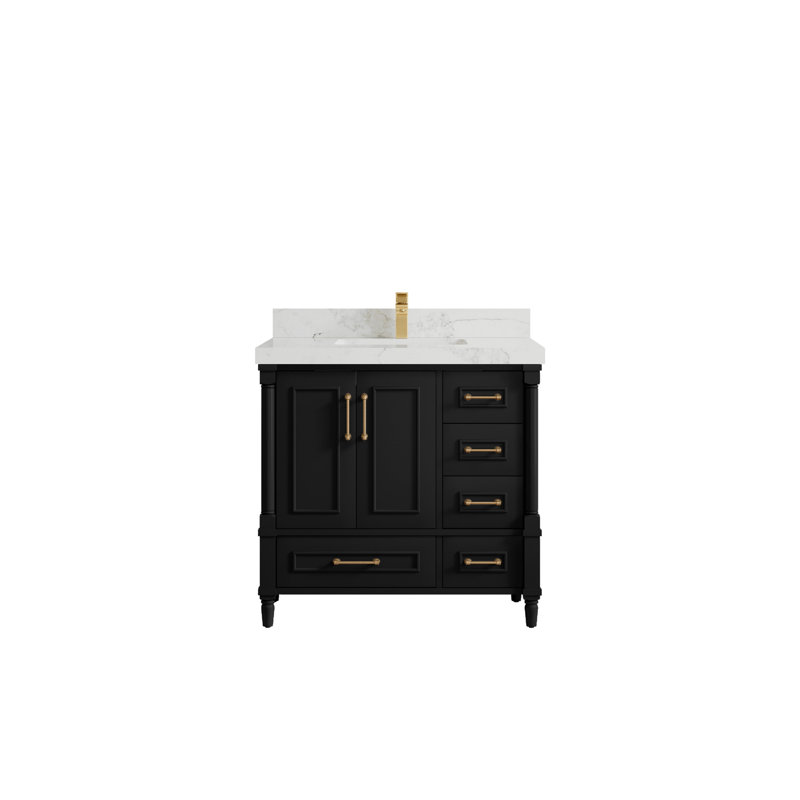 Ensemble de meuble-lavabo simple 36 po Aberdeen, Calacatta Nuvo, Noir
