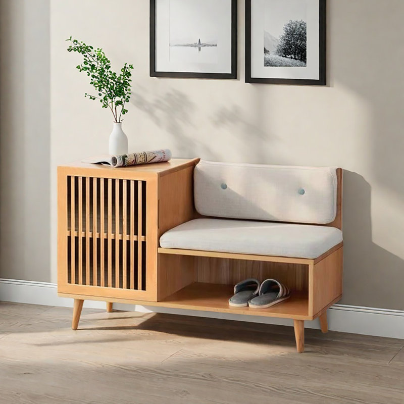 43.3in Rattan Woven Shoe Bench