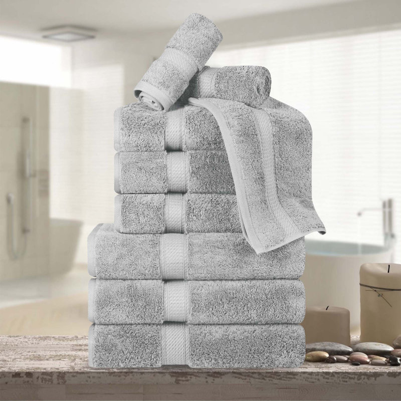 Scotia Egyptian Cotton Bath Towel Set, Silver, 9Pc Towel Set  (3Bath, 3Hand, 3Face)
