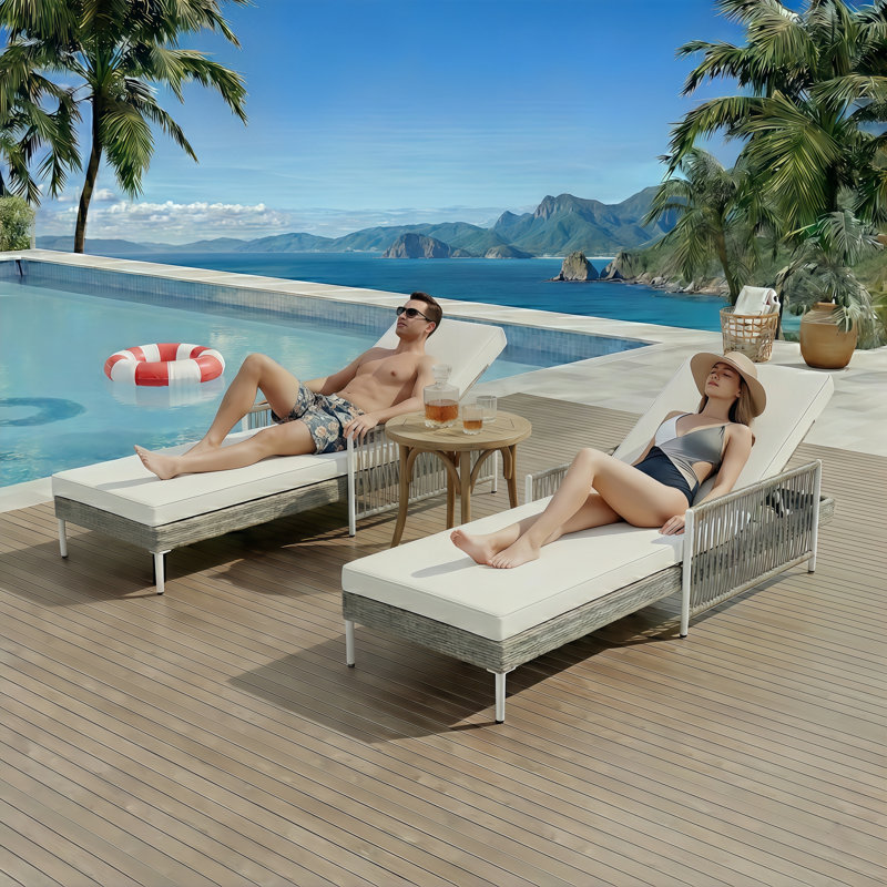 6-Position Adjustable Outdoor Wicker Chaise Lounge, Patio Reclining Lounge Chair With Included Cushion, Gray