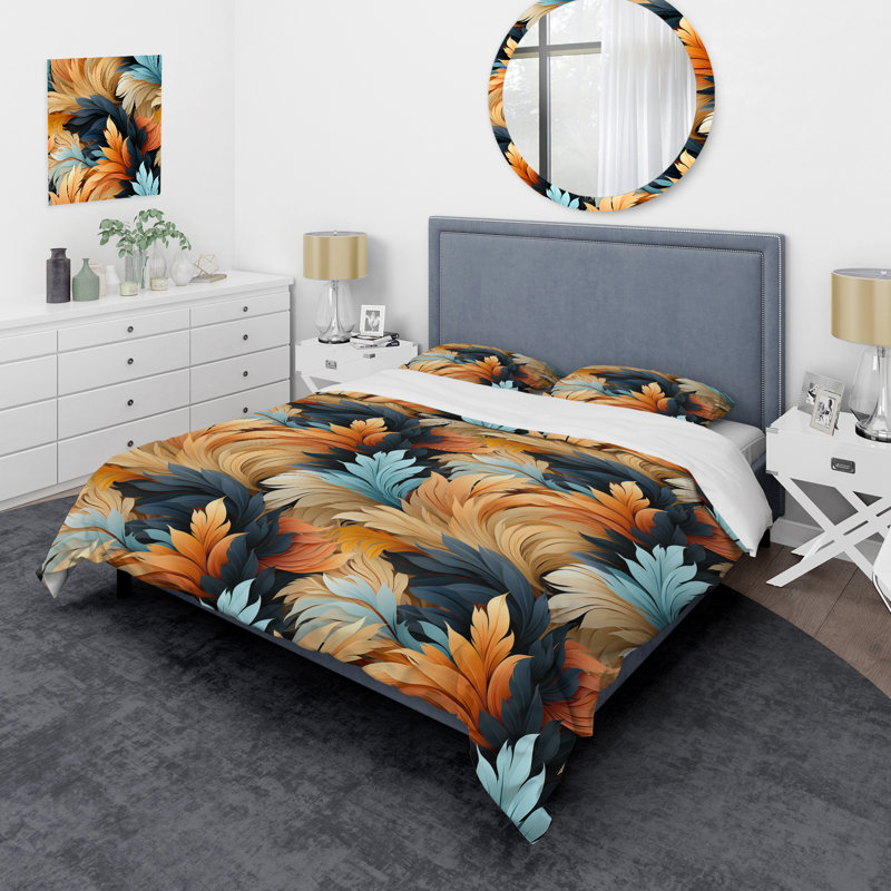 Ensemble de housse de couette Earthy Tones Boho Inspire Feather II, Housse de couette pour très grand lit et 2 très