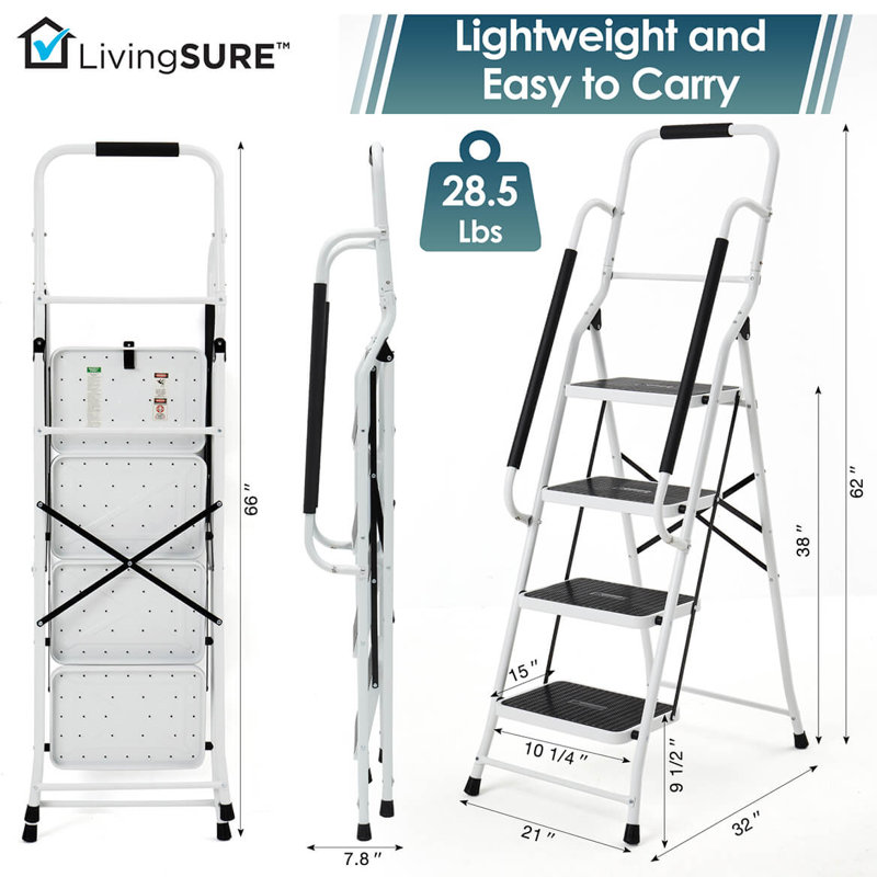 Folding Four Step Ladder with Handrails