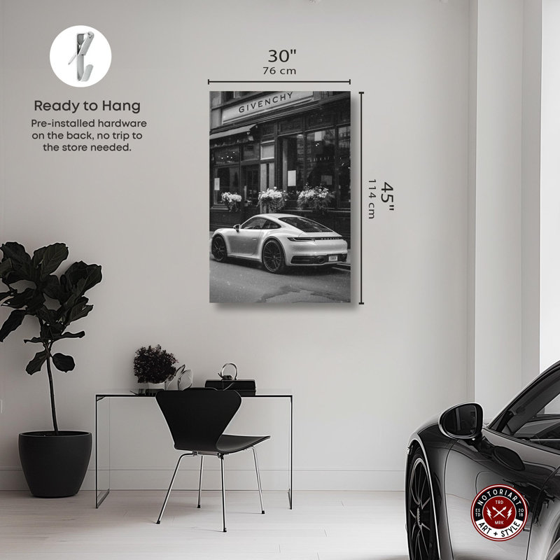 «Parked at the Store», impressions sur toile noires et blanches par Notoriart, Toile tendue, H 45 po x l 30 po