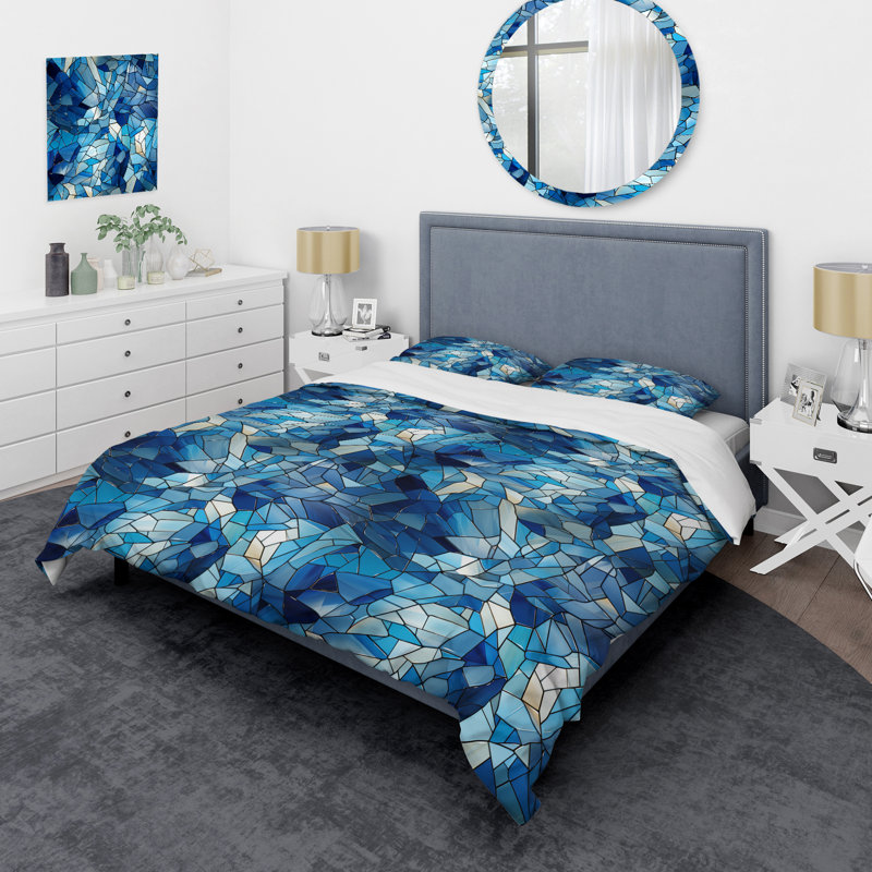 Ensemble de housse de couette Deep Cobalt Blue Symmetry Glass I, Housse de couette pour très grand lit et 2 très