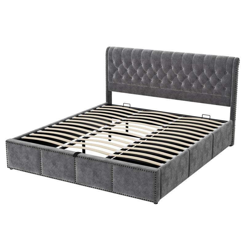 Hatten Upholstered Velvet Drawers and Lift Up Storage Ottoman Bed, Super King (180 x 200 cm)