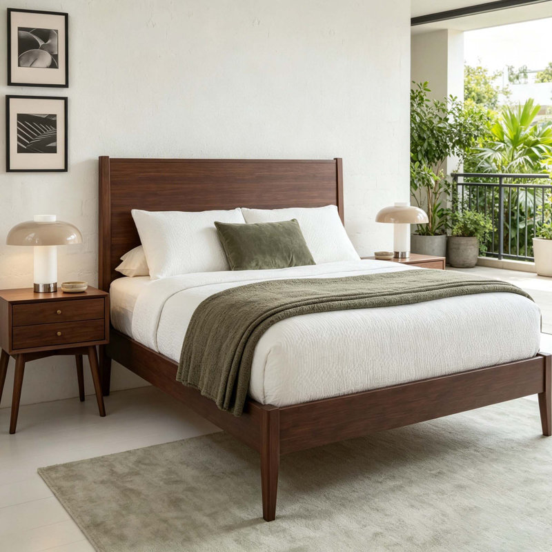 Lit plateforme en bois de bambou massif, Queen, Chocolate