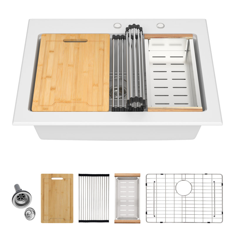 Évier de cuisine 30 po à poser en quartz composite avec accessoires