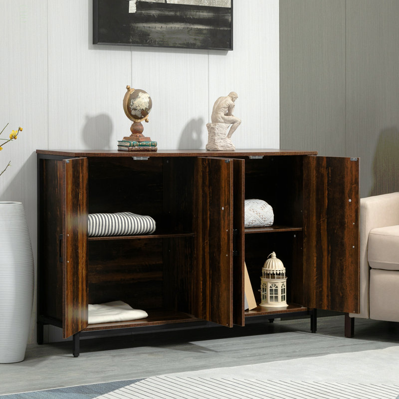 Buffet industriel avec portes, armoire de bar avec tablettes réglables