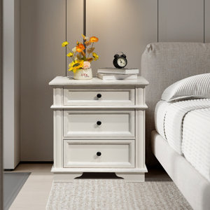 Radelange 3 - Drawer Solid Wood Nightstand with USB