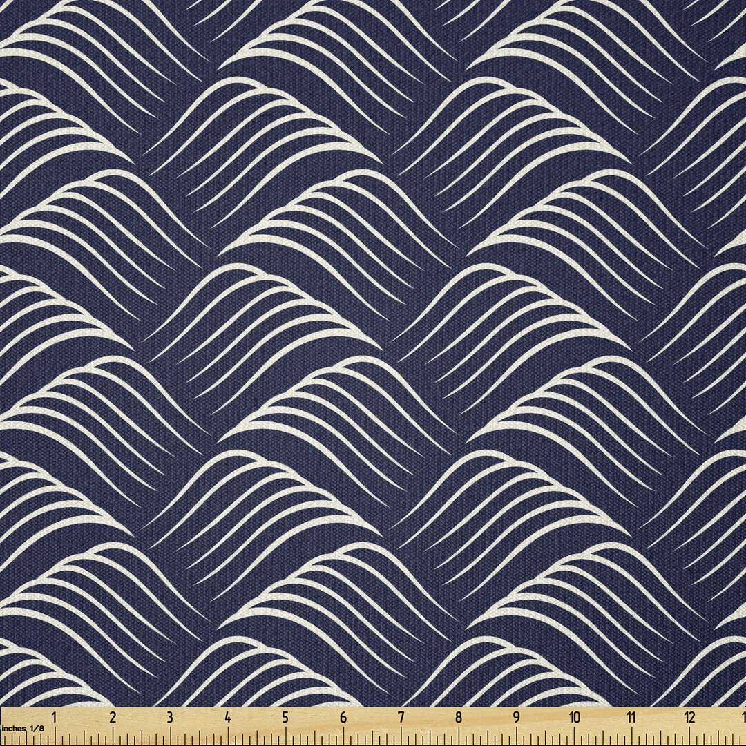 Stoff als Meterware, Vintage Ozean-Wellen, Geometrisch, Dark Blue Creme