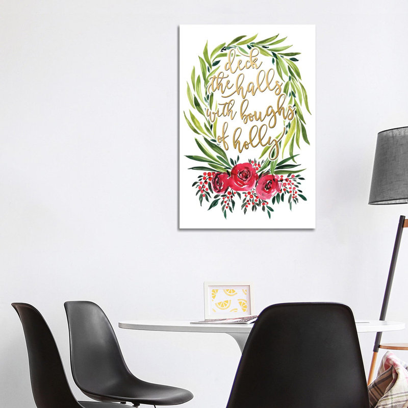 Floral Wreath Deck The Halls by Blursbyai - Gallery-Wrapped Canvas Giclée on Canvas, Canvas