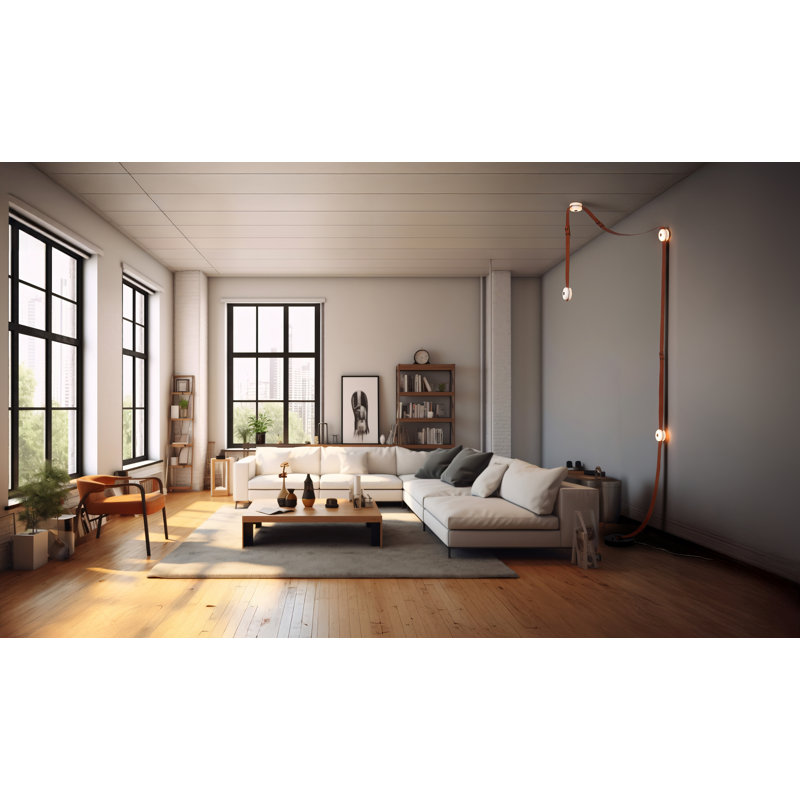 SNAPS Floor-to-Ceiling Plug-in LED Lamp, White, Chestnut Leather