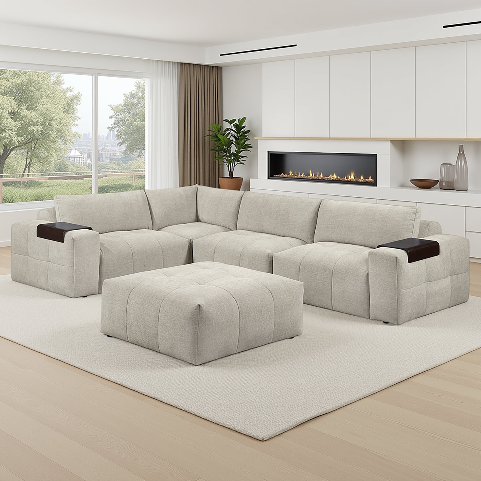 Providence Reversible Sectional, Taupe Textured Fabric