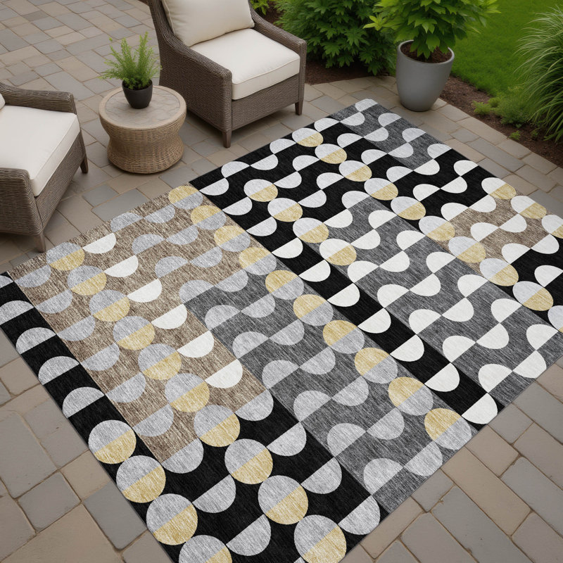 Machine Washable Indoor/Outdoor Chantille ACN2816 Geometric Rug, 5' x 7'6", Black