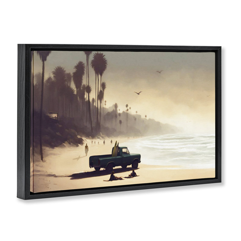  Toile flottante encadrée «Dreamy Beach Tropical View» par Noah Bay, Cadre flottant noir de jais, H 21 po x l 31 po