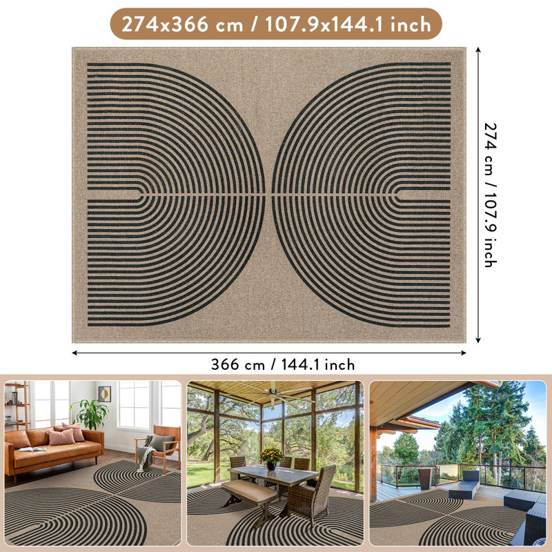 Modern Easy Jute Machine Washable Area Rug Outdoor Rug with Non-Slip Backing for Patio, Backyard and Indoor