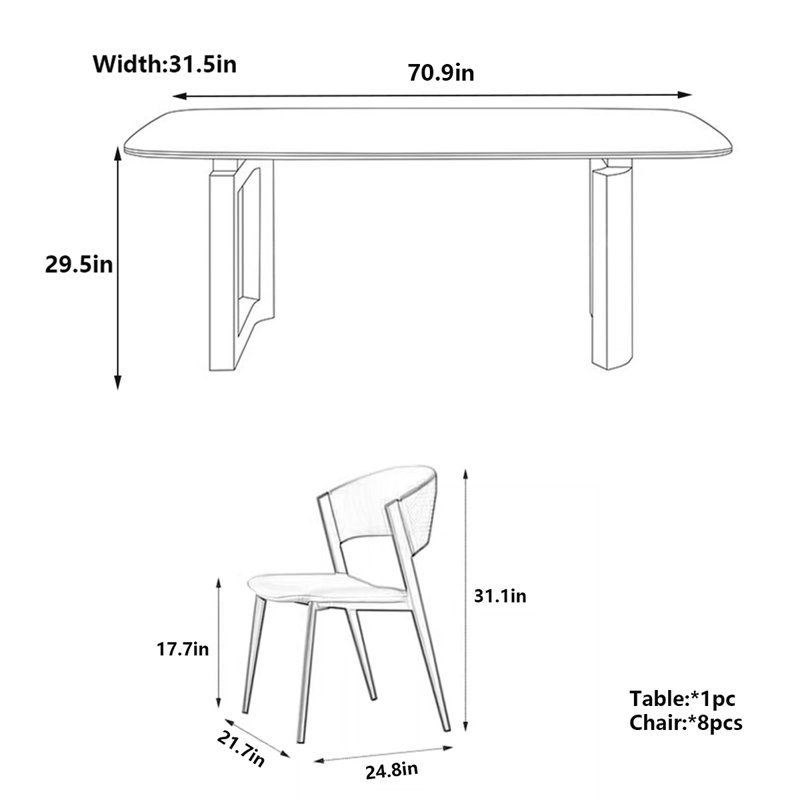 Table de salle à manger Modern Luxury, H 29,5 po x L 70,9 po x l 31,5 po