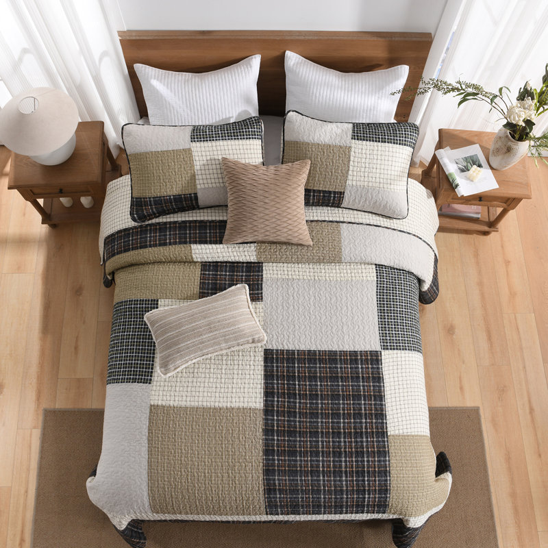 100% Cotton 128" x 120" 3-Piece Oversized Reversible Bedspread Set, Oversized King Bedspead + 2 Pillow Shams