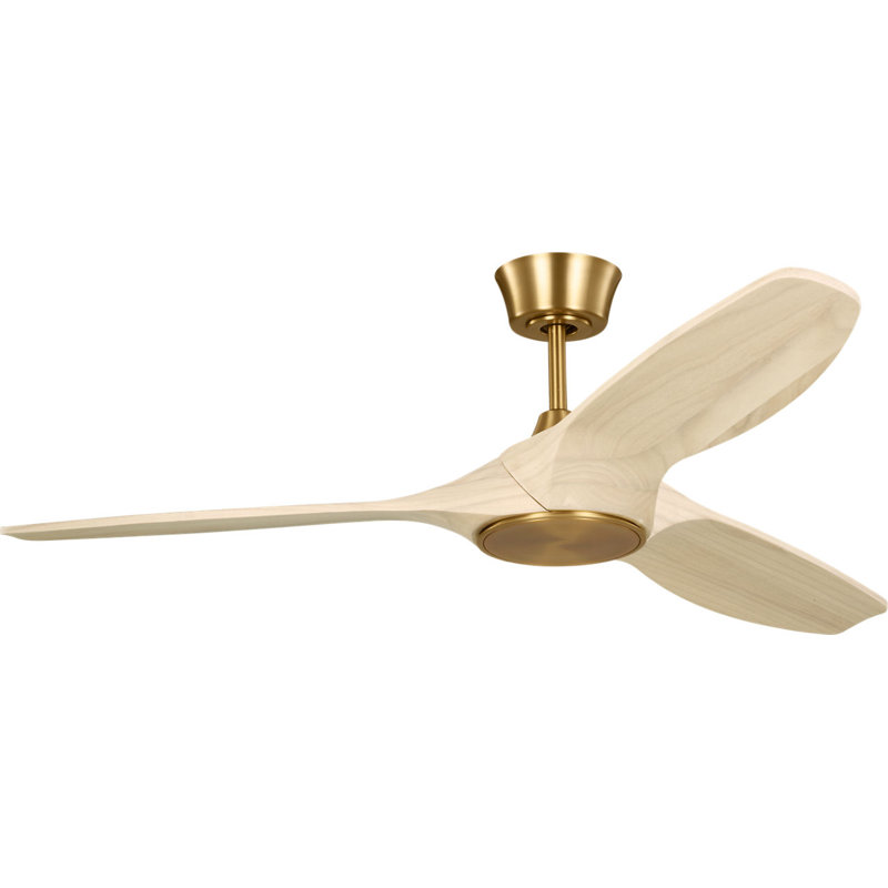 Selen Smart LED Ceiling Fan, Washed White Oak, Burnished Brass, 52" Wide