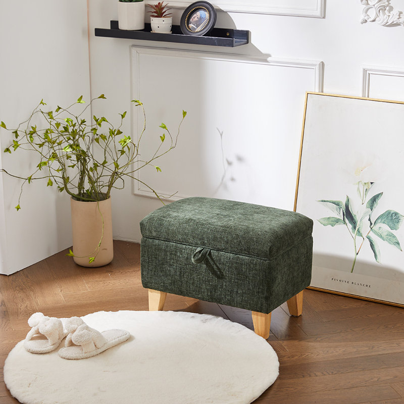 49cm Wide Rectangle Footstool Ottoman with Storage, Green Chenille