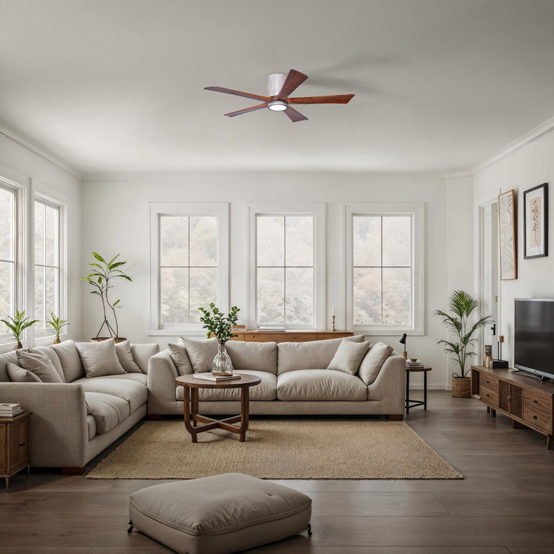 Ventilateur de plafond à 5 pales DEL avec ensemble d'éclairage inclus Irene, Ton bois de grange, 52", Ton noyer