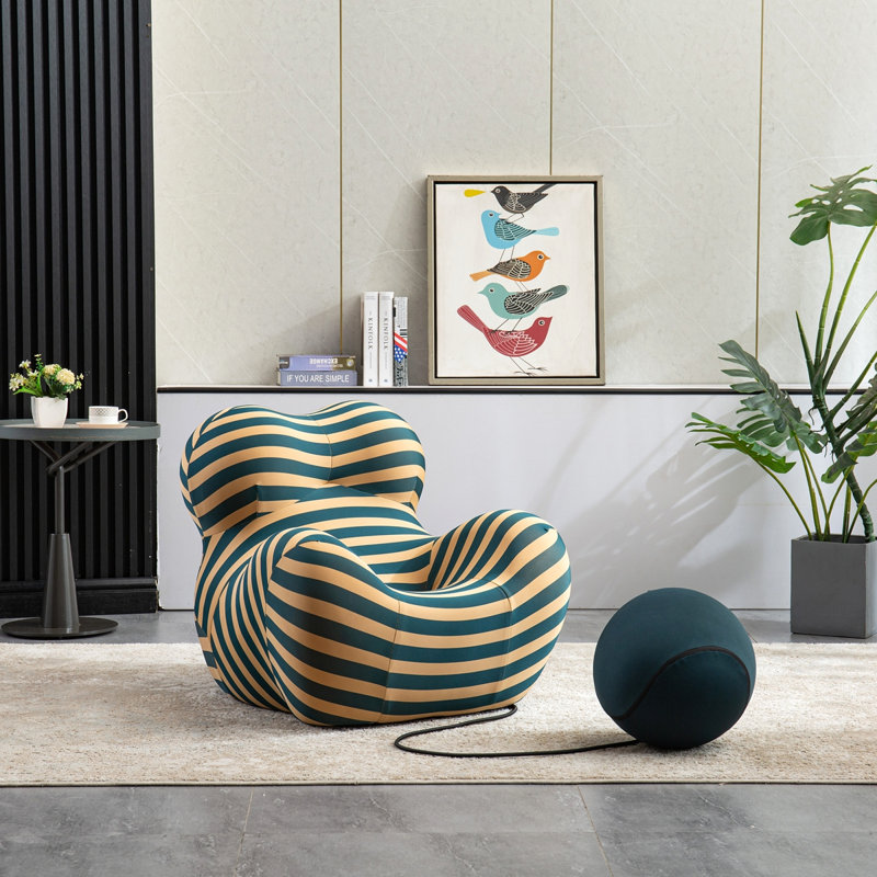 Fauteuil demi-tonneau avec repose-pieds, fauteuil confortable à rayures Mordern pour salon (3 couleurs, 2 tailles)