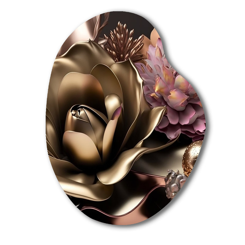 Art mural en métal rose et doré Glam Flowers IV - Floral, H 38 po x l 28 po