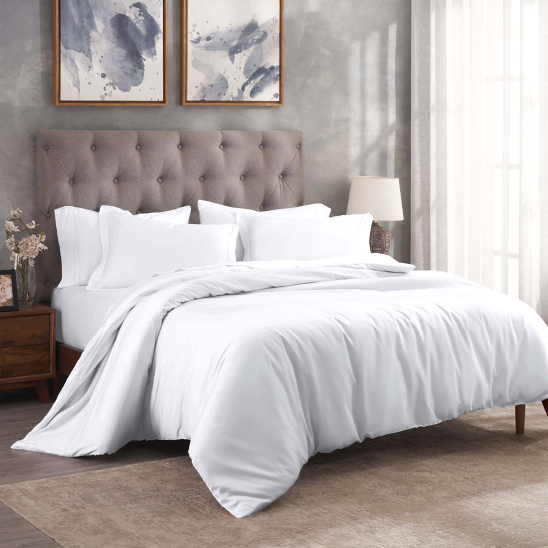 Mitchel Egyptian Cotton Blend 300 Thread Count Solid Duvet Cover Set With Pillow Shams, White
