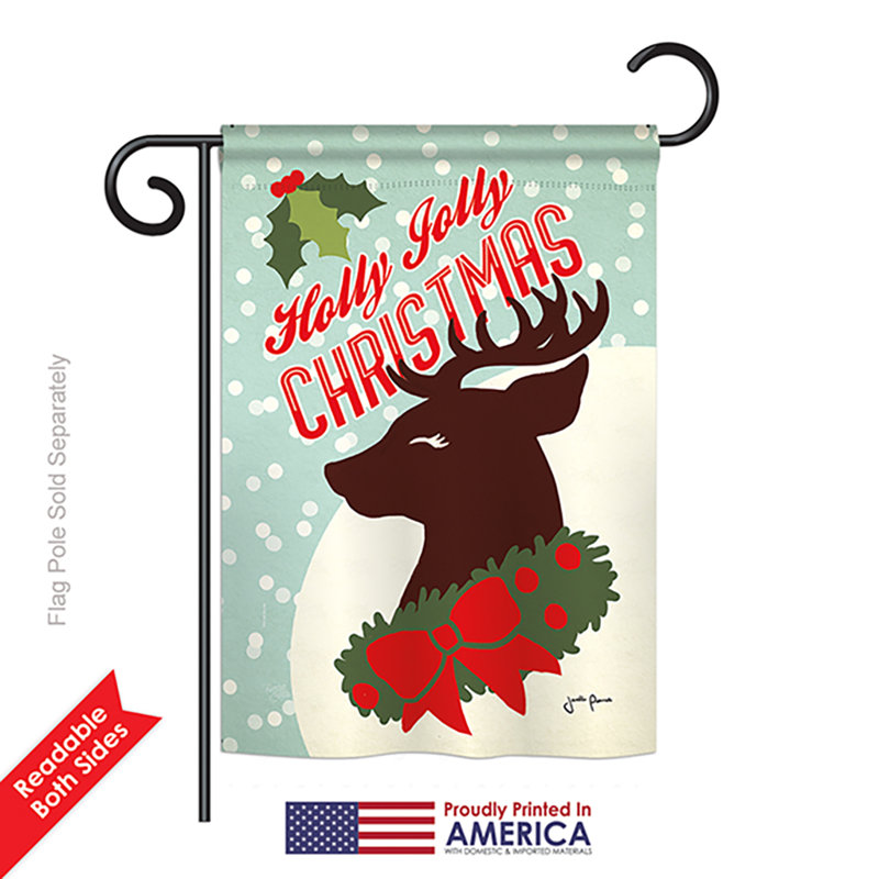 Jolly de noël winter vertical à 2 côtés 19 po x 13 po x l 13 po holly drapeau de jardin, Vert clair, Polyester