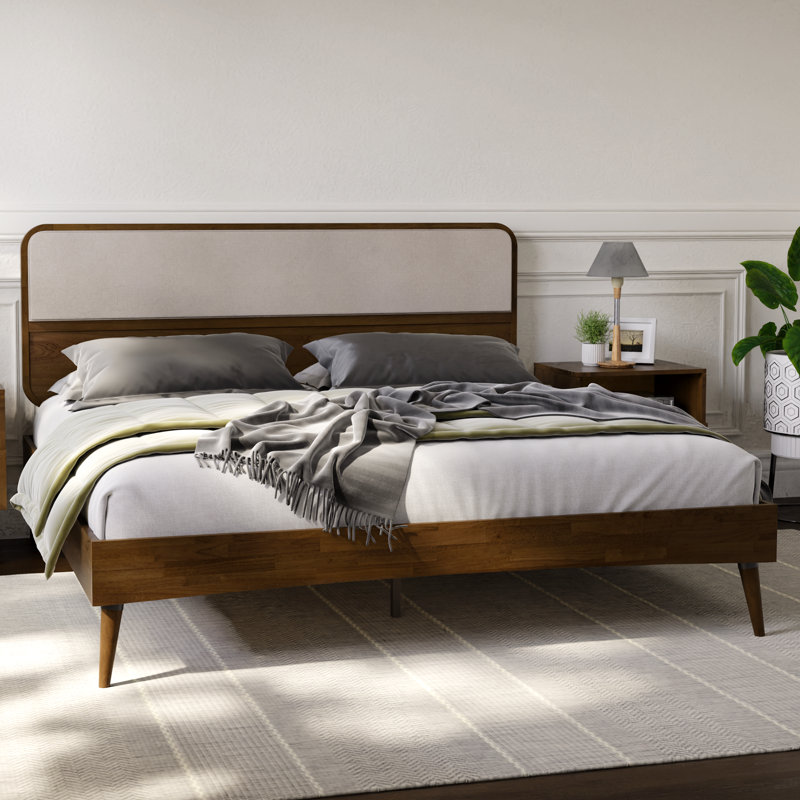 Calista Bed Frame with Fabric Panel Headboard, King, Chestnut