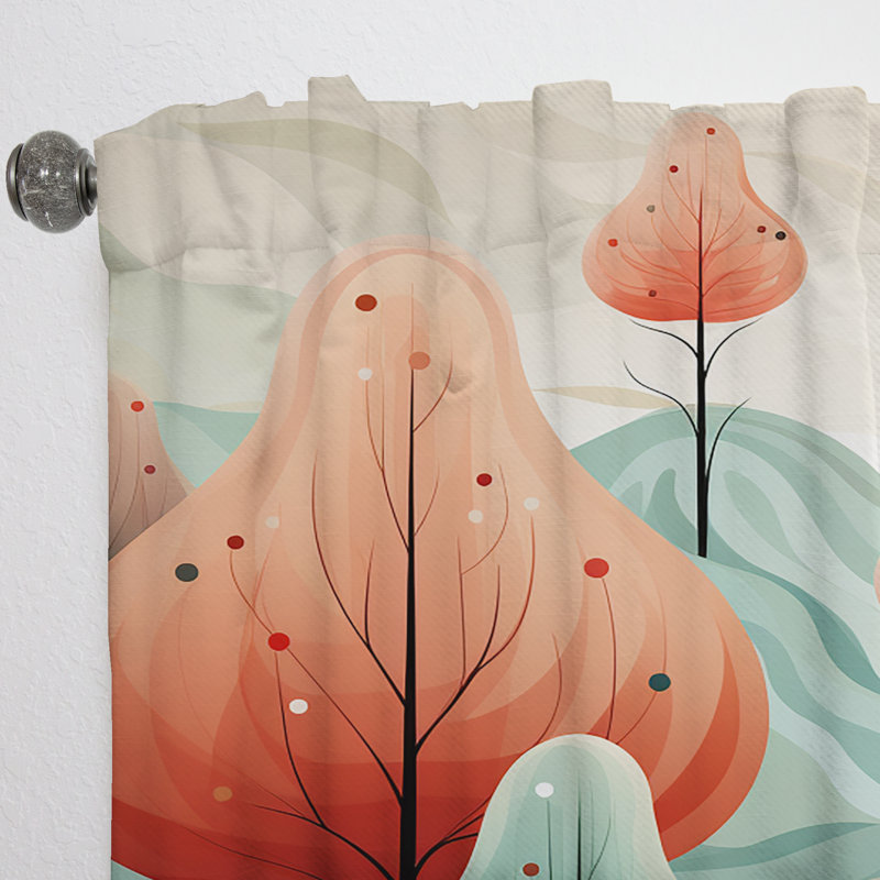 Laveya - Pin de Noël festif orange et vert I - Rideau velours forêt d'hiver - 1 panneau, L 52 po x L 108 po