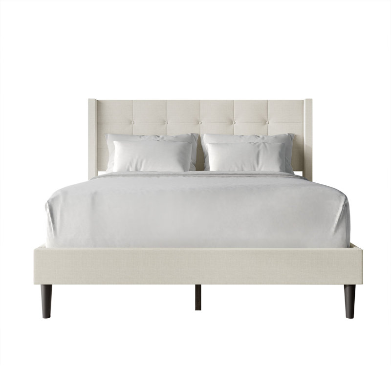 Glam Wingback Platform Bed, Beige, Queen