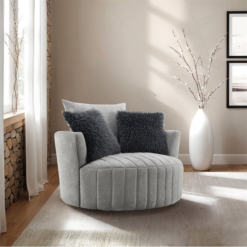 Chaise ronde touffetée et pivotante, Gris clair