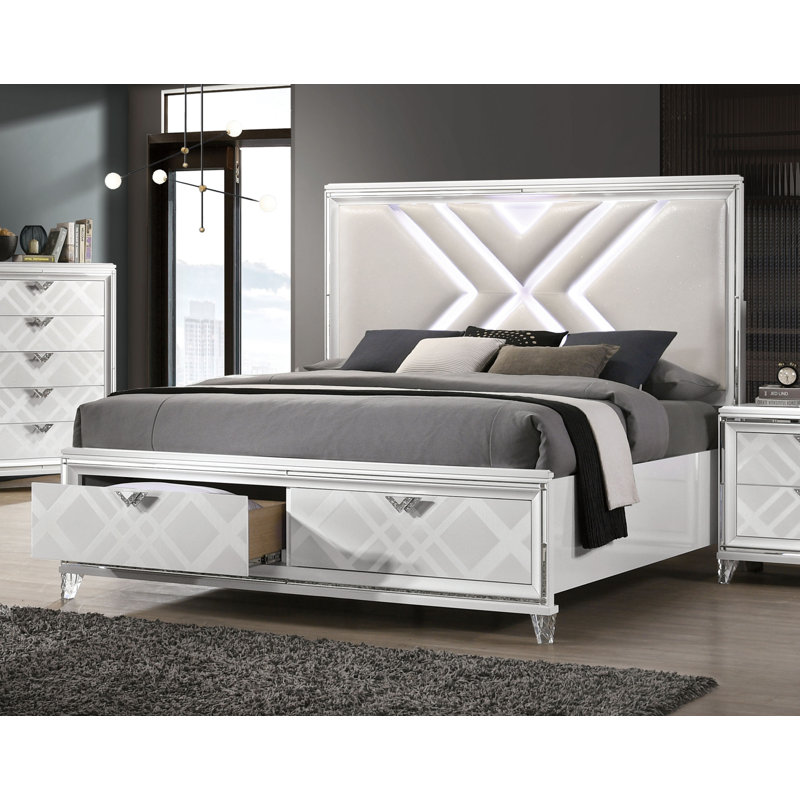 Lit plateforme avec rangement Waldrup, Grand, Blanc