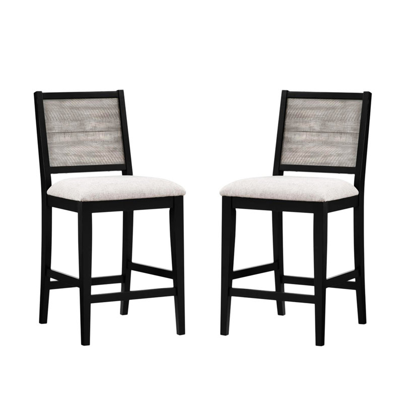 Ensemble de 2 chaises à hauteur de comptoir avec siège rembourré, noir et gris