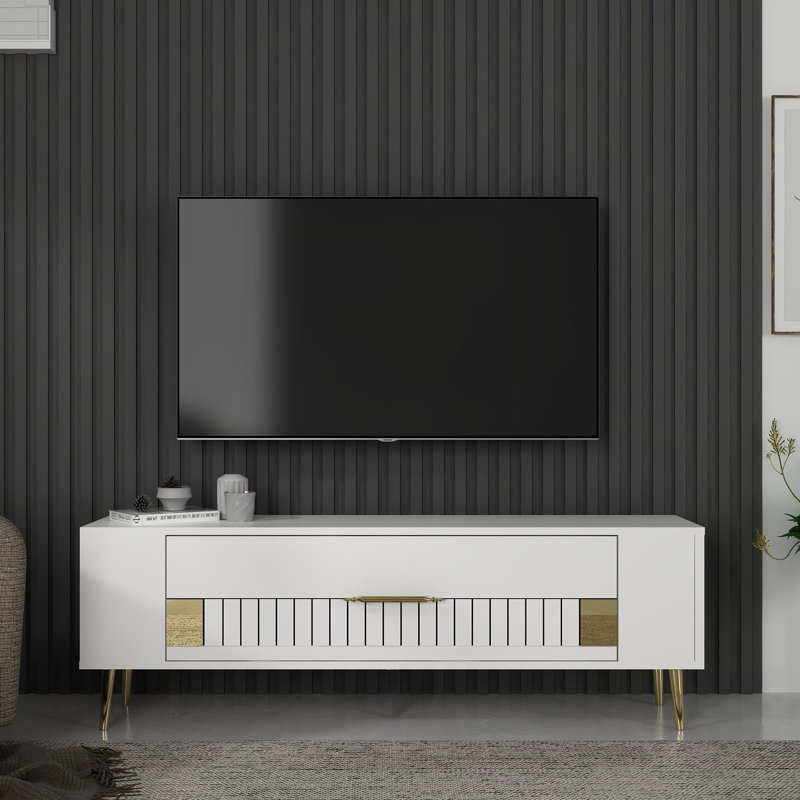 Olivia TV Stand, White/Gold, 120cm