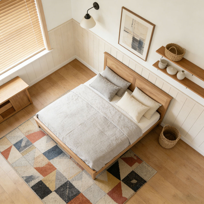 Modern Solid Wood Platform Bed, Full, Seadrift