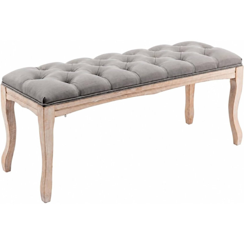 Banc capitonné vintage français de 43,3 pouces, Gris, Gris