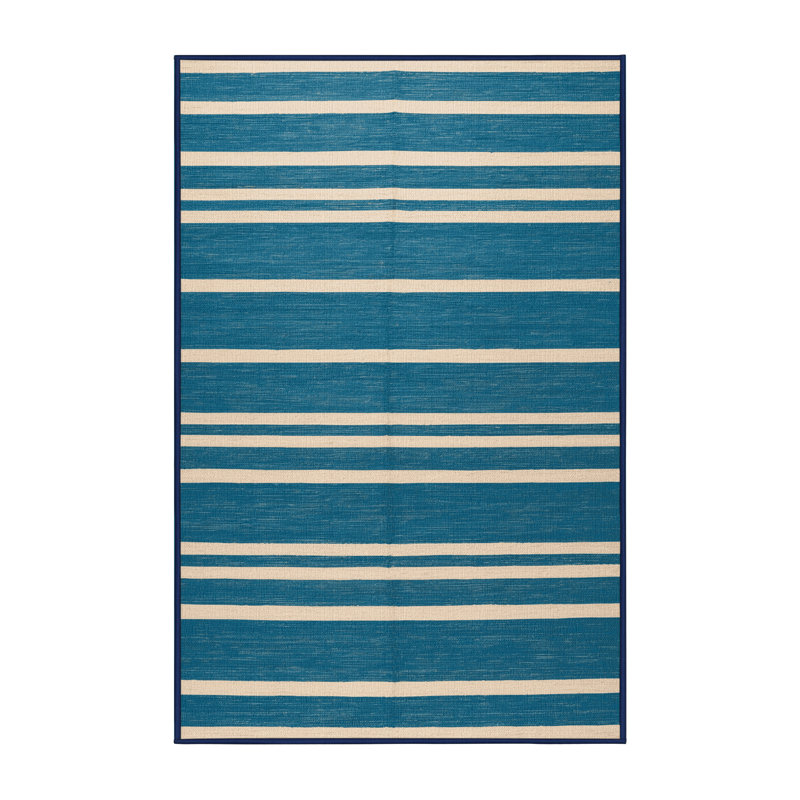 Tapis bleu à rayures horizontales lavable à la machine, Tapis de couloir 2 pi x 5 pi