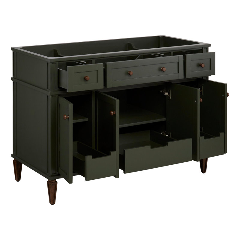48" Elmdale Vanity for Rectangular Undermount Sink, Arctic White Quartz, Dark Olive Green, 8" Widespread