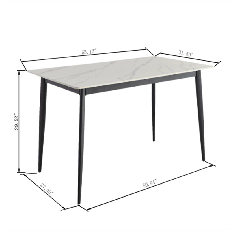 Table de salle à manger Table de cuisine rectangulaire blanche de 55 po avec plateau en porcelaine et pieds en métal, table de salle à manger pour 4 personnes, table de salle à manger Mid-Century pour salon et bureau, table seulement