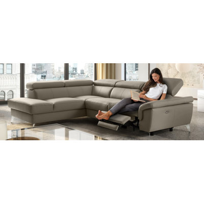 Power Reclining European Sectional with Adjustable Headrests & Armrest & Storage from Italian Leather Tashawn