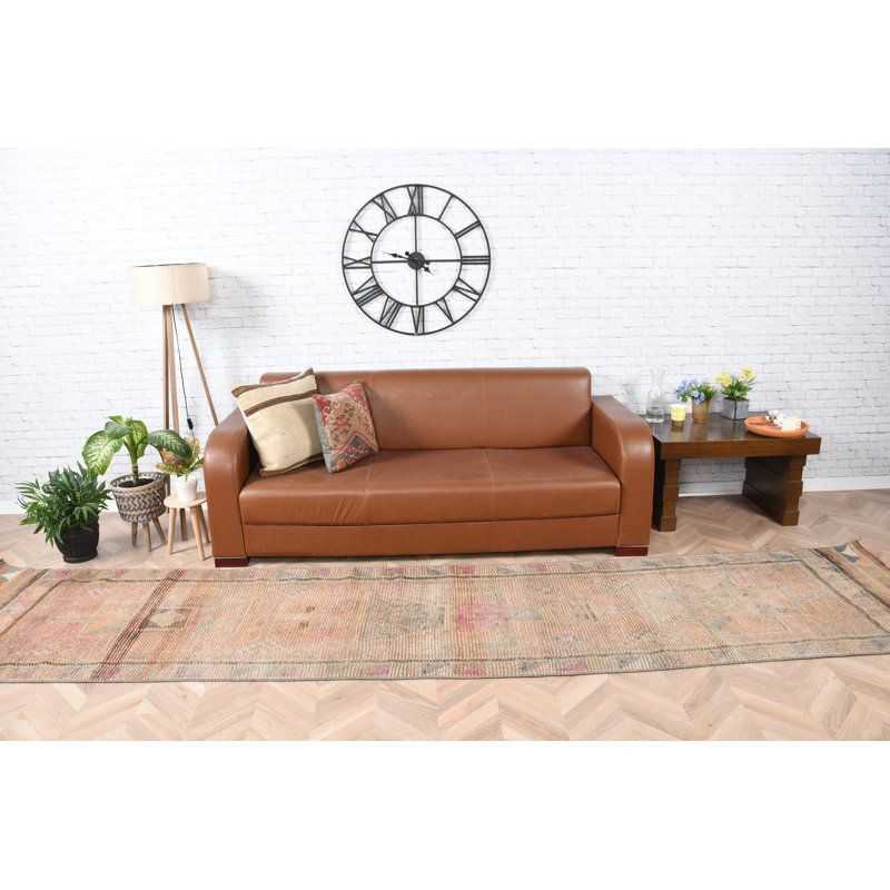 Tapis de couloir turc fait à la main avec un décor bohème unique dans des tons bruns pour un couloir ou un couloir