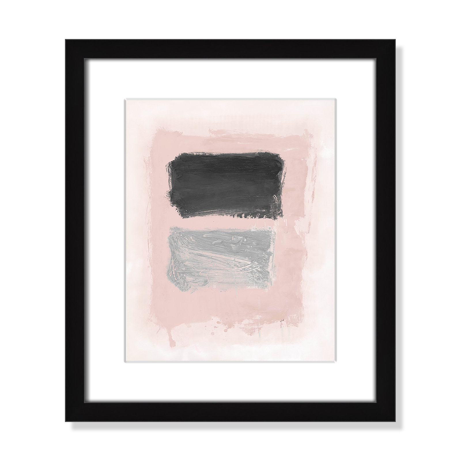 Pink, Black and Silver Shimmer I Print, 15" H x 13" W x 1.25" D, Black Matted Picture Framed