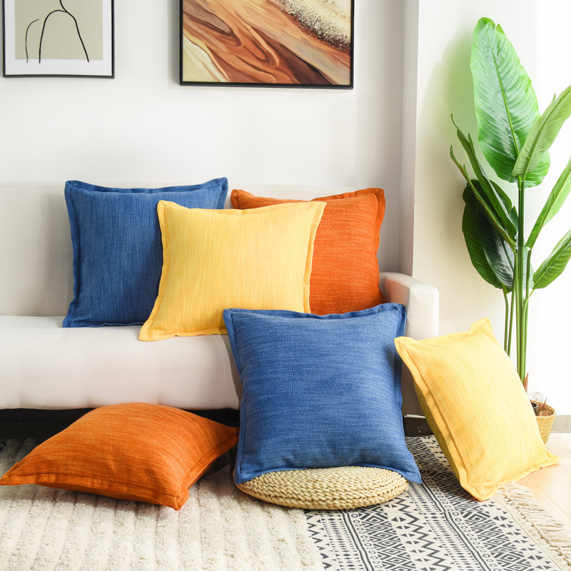 Fluffy Throw Pillows for Home Decoration, Solid Color Square Cushions, Textured Burlap with Faux Linen Pillow Covers 18X18 Inches, 2Pcs Pillow Inserts, Linen Cover, R