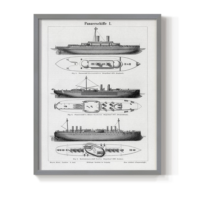 Reproduction encadrée de bateau industriel - bois massif, Gris, H 15 po x l 12 po