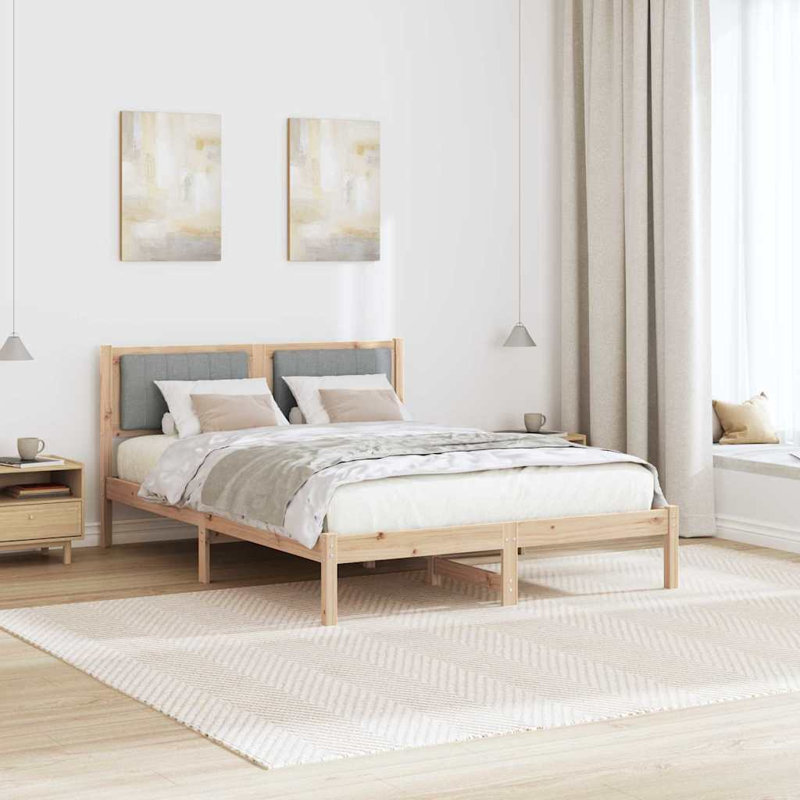Solid Wood Bed Frame, European Double (140 x 190 cm), Natural/Light Grey