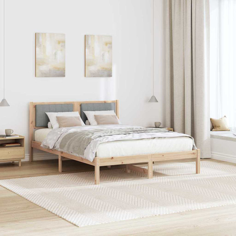 Solid Wood Bed, Natural/Light Grey, European Double (140 x 190 cm)
